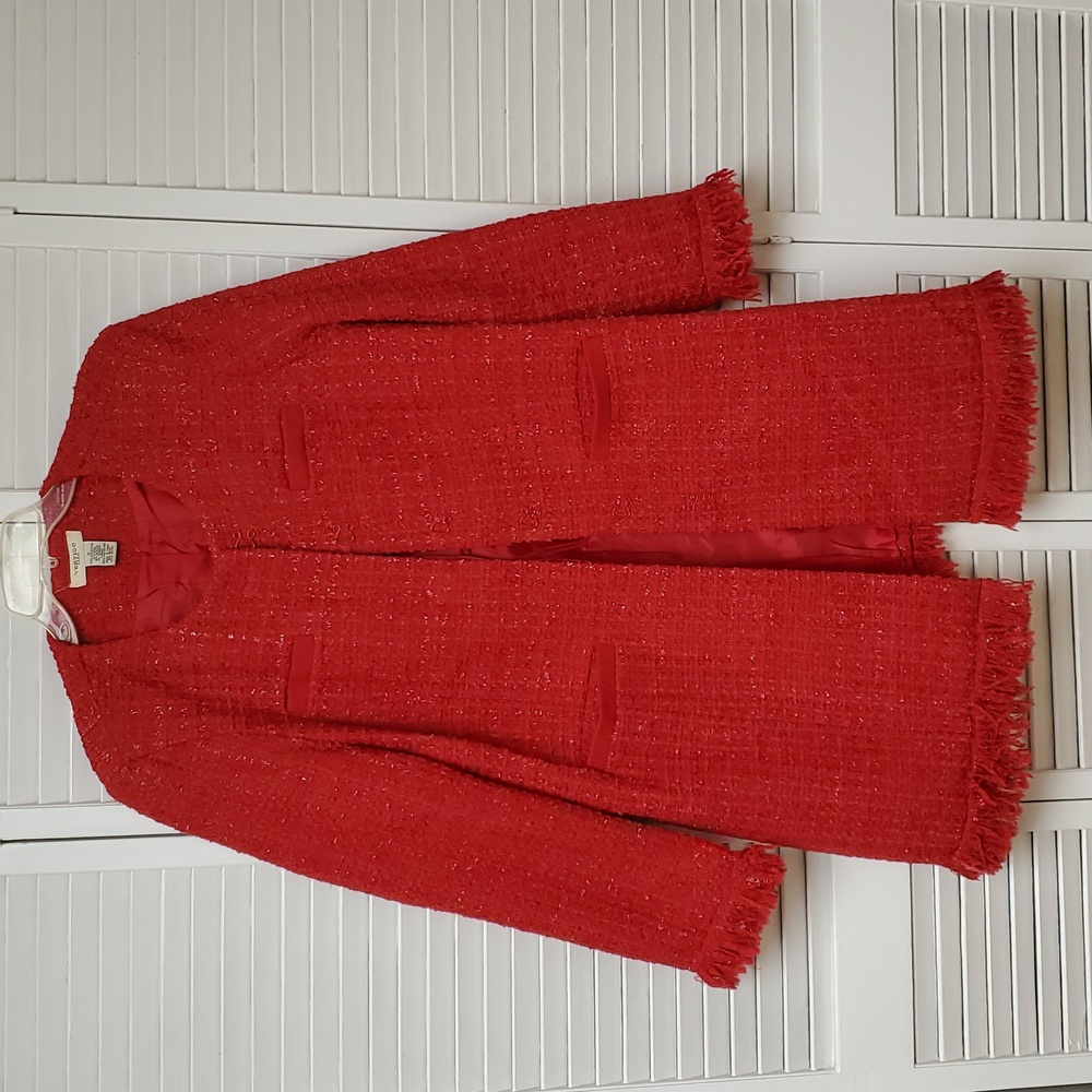Vertigo Paris Red Tweed Fringe Dress Coat Size XL - Picture 6 of 11